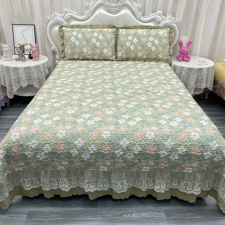 床盖床单套件加厚防滑夹棉绗缝亲肤韩版公主风双面床单四季通用