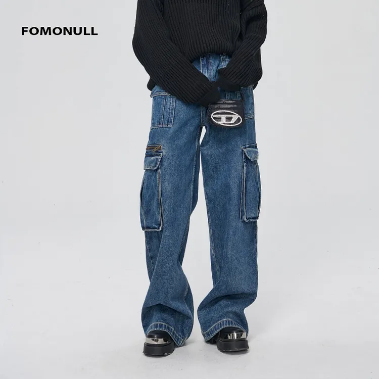 fomonull宽松高街直筒牛仔裤复古工装裤高端做旧日系直筒牛仔裤