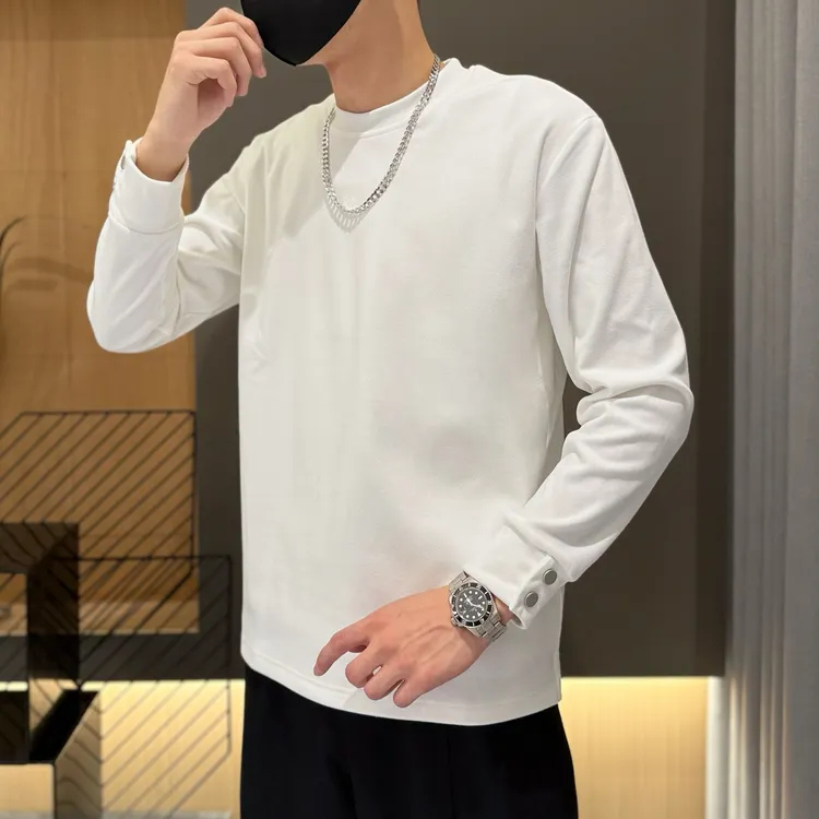 冬季徳绒保暖打底衫设计款简约圆领卫衣T恤开叉高级感长袖内搭男t