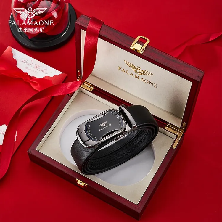 法莱阿玛尼男士皮带真皮自动扣头层牛皮裤腰带高端腰带送老公礼物