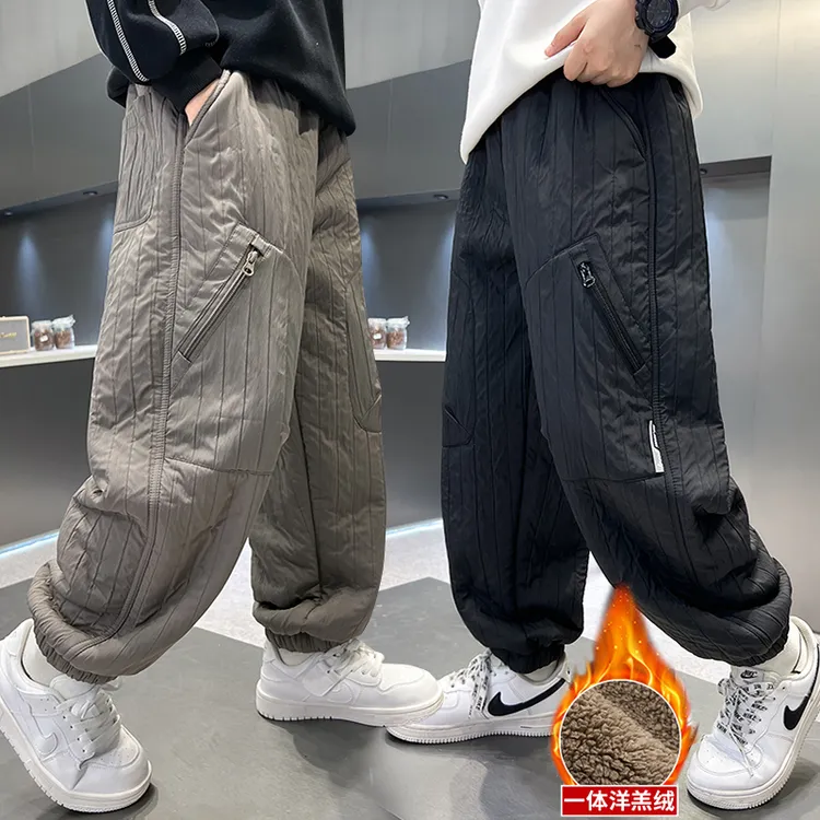 男童加绒加厚裤子冬季羊羔绒2024中大童长裤儿童冬款保暖休闲裤潮