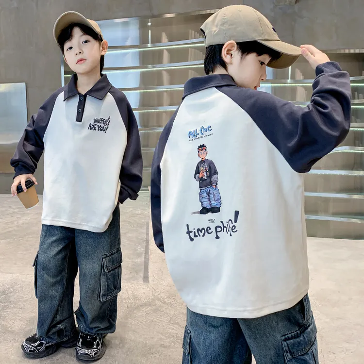 男童POLO衫秋季时尚长袖2024中大童休闲韩版翻领洋气儿童卫衣春秋