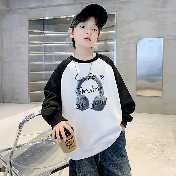 男童卫衣春秋撞色2024中大童休闲韩版长袖宽松儿童秋冬圆领打底潮