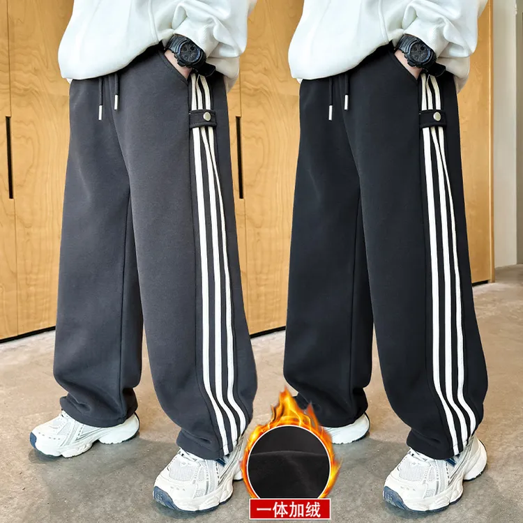 男童加绒裤子秋冬直筒2024中大童休闲长裤儿童加厚卫裤冬季保暖潮