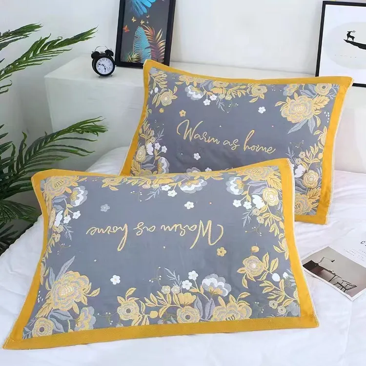 六层纱布棉枕巾花开浪漫52*78成人家用大号学生宿舍枕头巾一对装