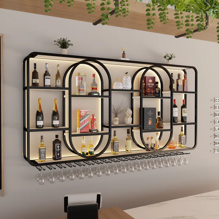 简约壁挂酒架吧台墙上发光客厅客餐厅挂墙展示柜家用置物架收纳架