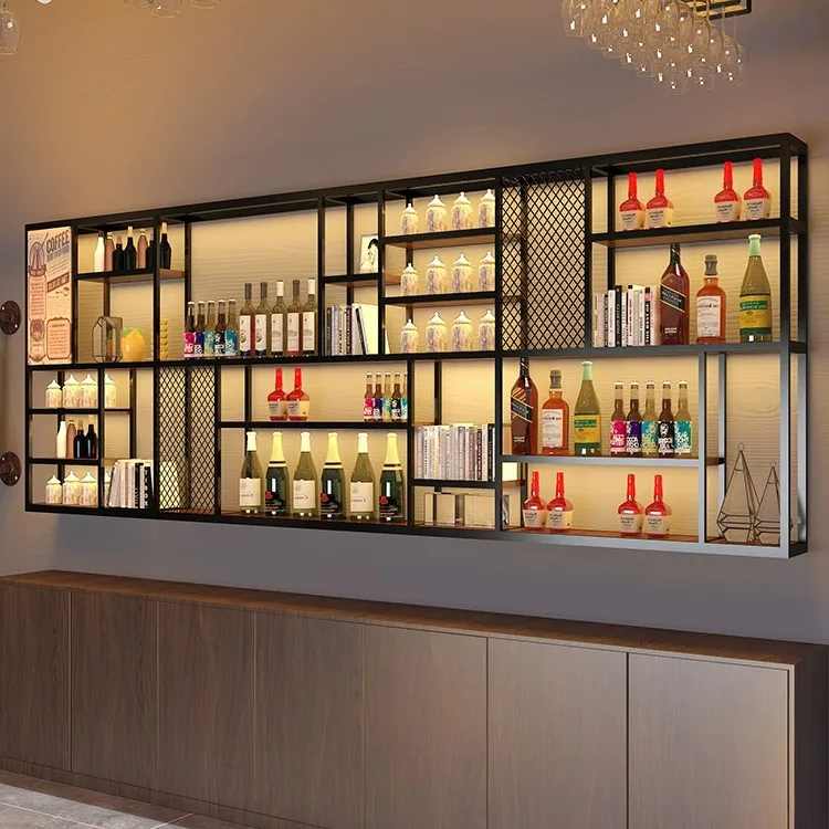 酒架置物架酒柜壁挂红酒柜展示架吧台挂墙墙上置物架工业风收纳架