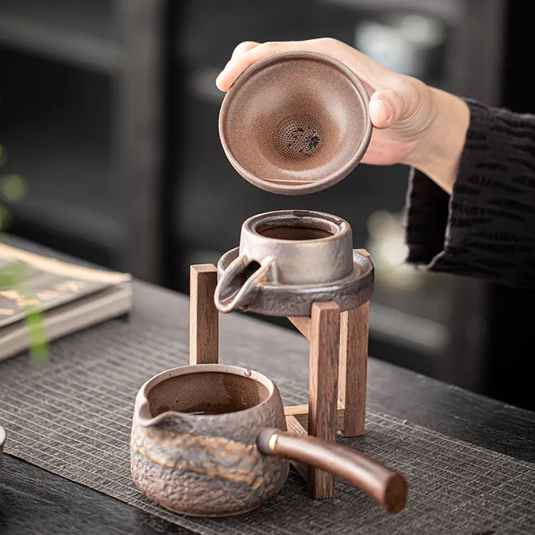 宇轩鎏金复古茶宠石磨过滤全瓷一体茶漏茶滤公道杯滤茶器茶具配件