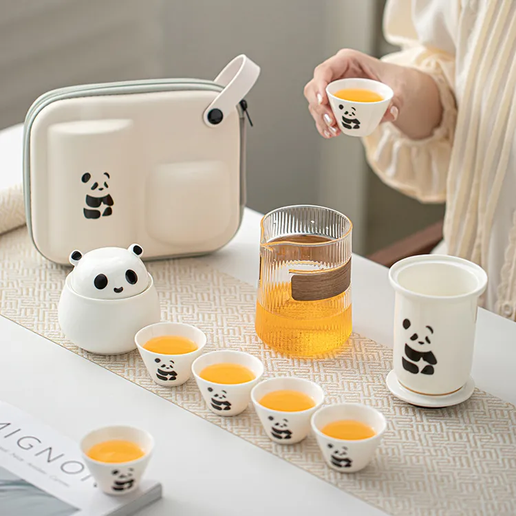 宇轩 国潮熊猫快客杯便携式旅行茶具套装户外露营女士泡茶壶定制