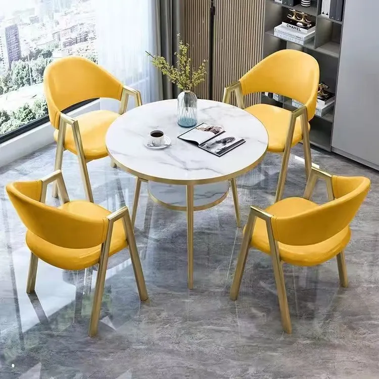 接待桌椅组合套装奶茶店酒店家用餐桌网红茶几阳台休闲双层小圆桌