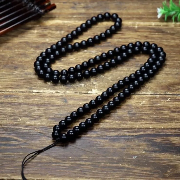 新疆和田玉墨玉山料108颗手工佛珠项链挂链多圈口手链保真带证书
