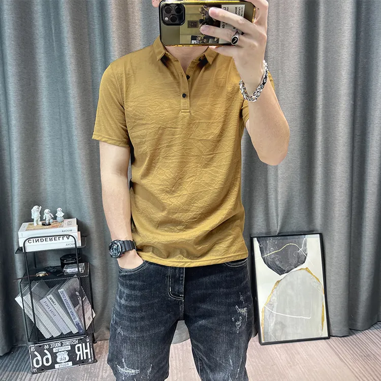 纯色polo衫男士2025夏季新款修身简约商务休闲短袖男装薄款体恤衫