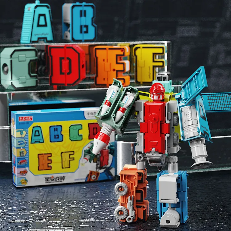 26字母英文拼音变形玩具工程车飞机合体机器人金刚儿童男孩子全套