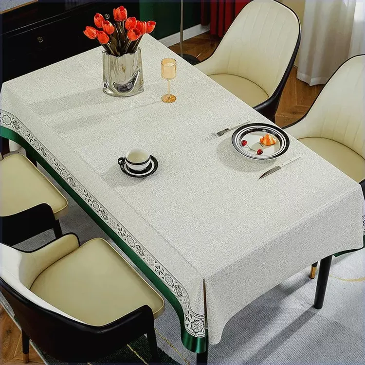 凡尔赛天丝感长方形桌布茶几布台布防水防油防烫简约家用轻奢免洗