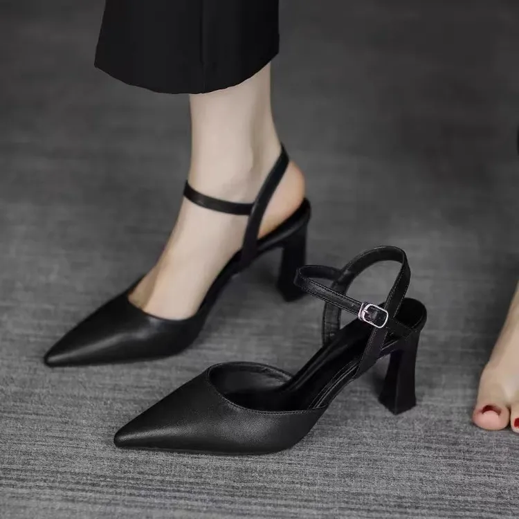 包头凉鞋女高跟尖头时尚百搭粗跟夏季配裙子外穿2025新款凉跟鞋女