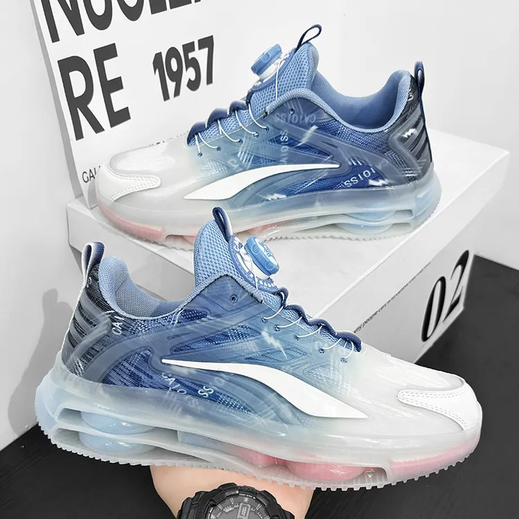 2025新款男鞋跑步运动鞋男士休闲情侣潮鞋旋转纽扣网面青少年加绒