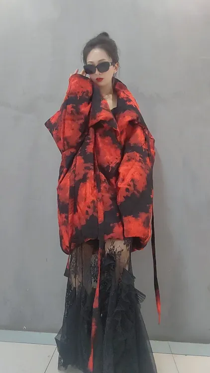 设计师原创一一印象谷时尚潮流女装绑带大翻领设计