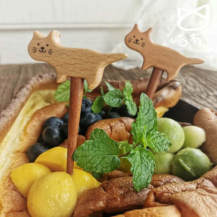 喵有型可爱猫咪水果叉日式水果签家用套装三明治木叉子甜品汉堡叉