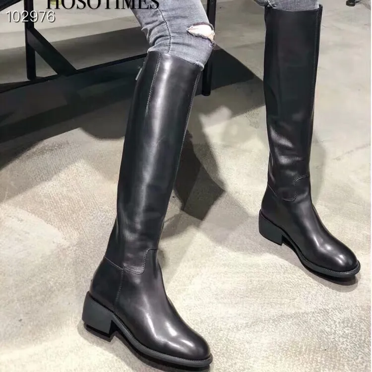全真皮高靴女士骑士靴马丁靴显高显瘦秋冬时尚百搭长筒靴圆头中跟
