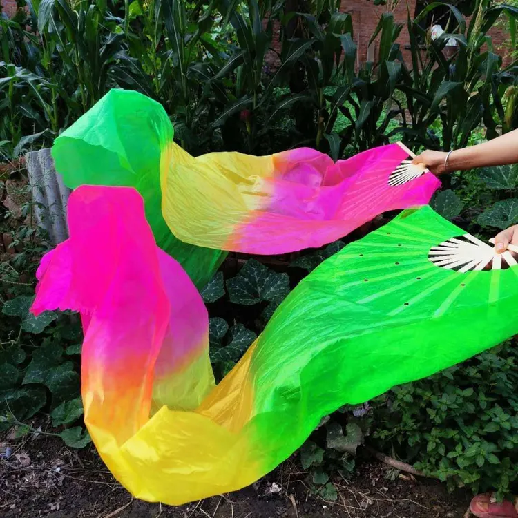 舞蹈扇子跳舞扇三色渐变火焰扇广场舞长绸舞蹈长扇肚皮舞扇子