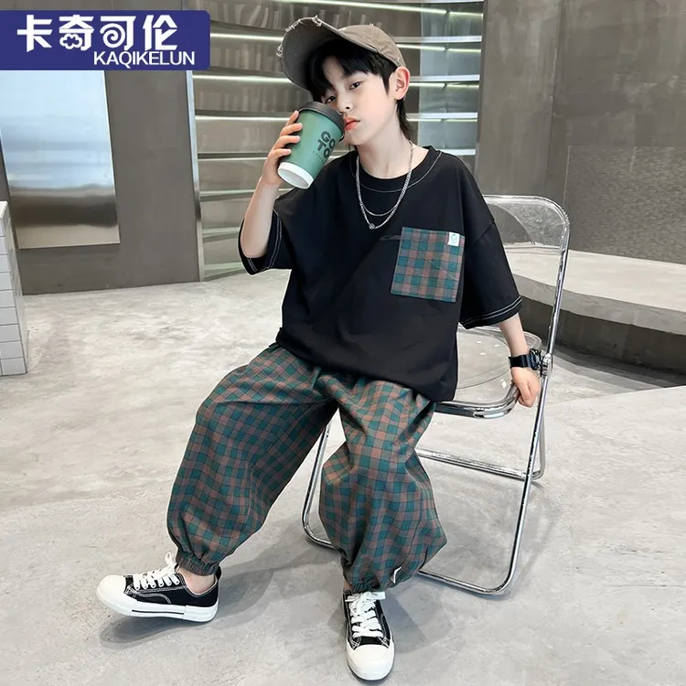 男童夏装套装2025新款儿童服装夏季短袖大童男孩时髦衣服大童潮款