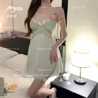 彭裳裳【初夏花事】新款绿色短款设计感小众立体感纯欲聚拢吊带睡裙