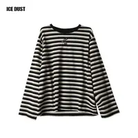 ICEDUST 24秋冬系列条纹拼色衬衫假两件设计圆领长袖T恤上衣女士