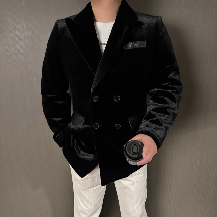 【山先生】高奢钻石绒拼绵羊皮（内蚕丝绒）戗驳领保暖夹克西服88905