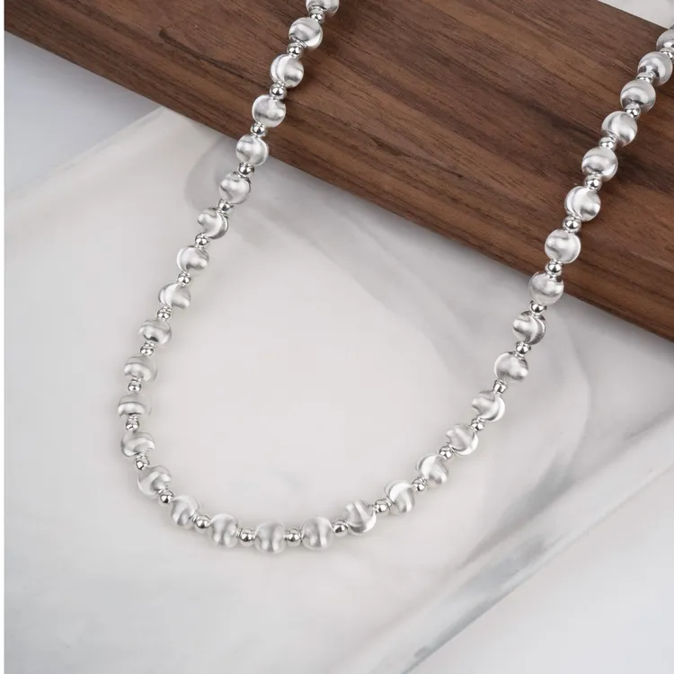 链子925银 欧美高级感法式拉丝猫眼圆珠女韩版雅丹风设计ins项链