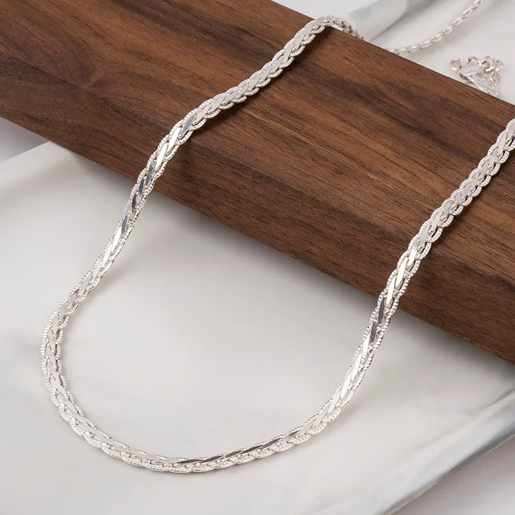 链子925银 1d579麻花链编织蛇骨项链气质时尚细闪个性素链百搭
