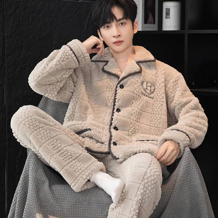 珊瑚绒睡衣男士冬季加绒加厚秋冬款保暖毛绒家居服秋冬季大码套装