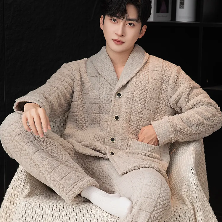 男士睡衣加绒加厚保暖秋冬季冬款大码休闲青年中年家居服套装冬天