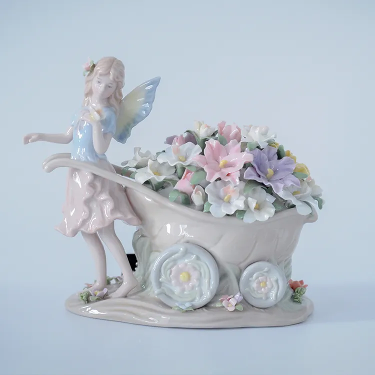 0210//茉花市集COSMOS彩色花仙子拉花车音乐铃高温骨瓷摆件陶瓷