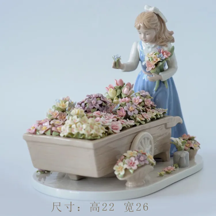 0232//茉花市集手工卧室欧式摆设COSMOS-女孩推花车摆饰