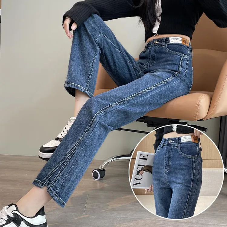 复古烟管牛仔裤女2025年新款高腰显瘦小个子九分直筒网红牛仔裤