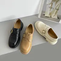 【断码 直接拍】ME822/3cm羊皮圆头乐福鞋女百搭真皮软底厚底