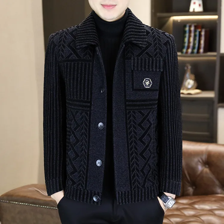 男士毛呢大衣秋冬新款翻领高档仿貂绒夹克男中年休闲加厚呢子外套