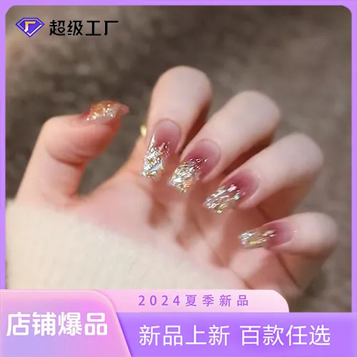 暖金葡萄香槟钻手工长款高级感显白腮红小红书款穿戴甲美甲片贴片