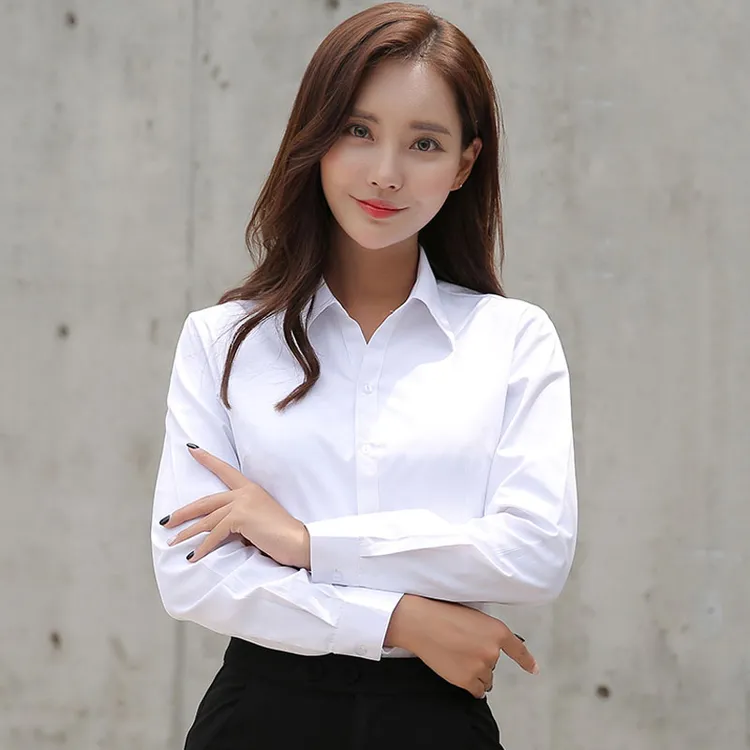 优质职业装长袖白衬衫女银行酒店修身工作服学生面试气质工装衬衣