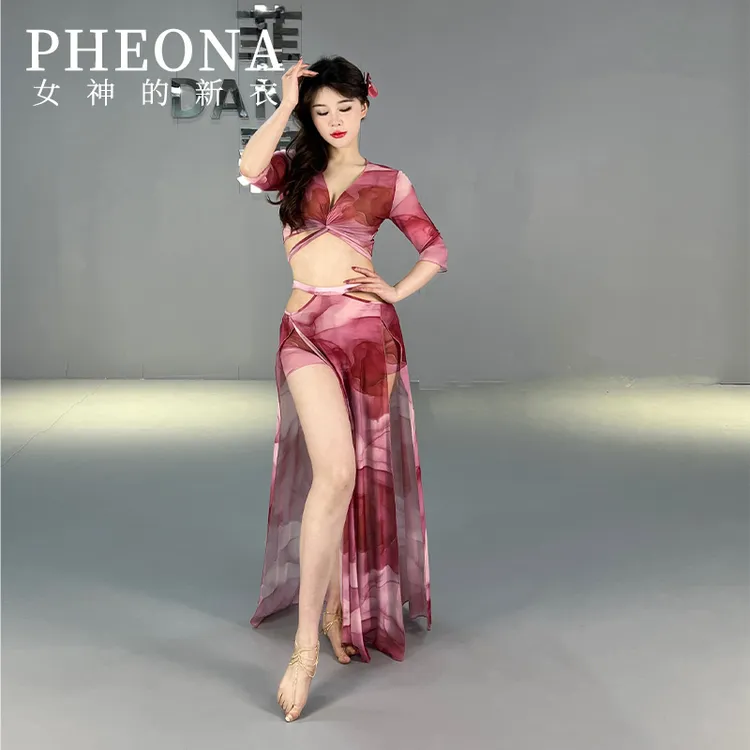 PHEONA女神2024新款肚皮舞服原创印花设计练功服简易表演服T026