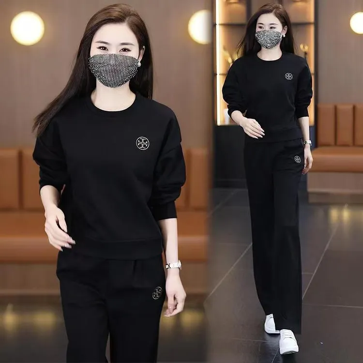 2024春秋季新款韩版圆领宽松卫衣时尚两件套纯棉休闲运动套装女