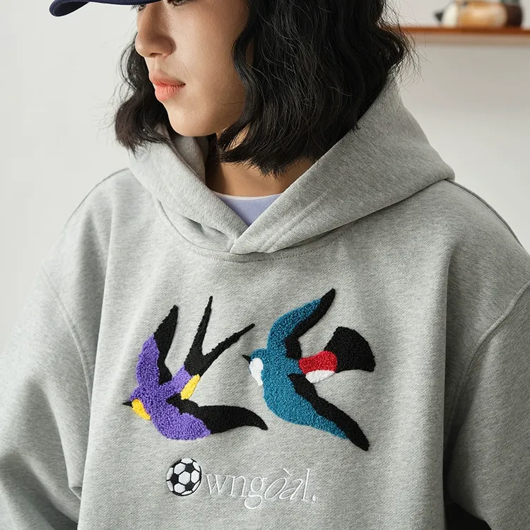 Battles 乌龙球双鸟毛巾绣连帽卫衣重磅480g加绒帽衫美式宽松休闲