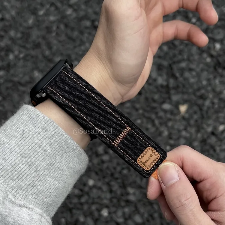 SosaBand复古牛仔魔术贴适用苹果S11手表带10Apple9Watch8ultra3i