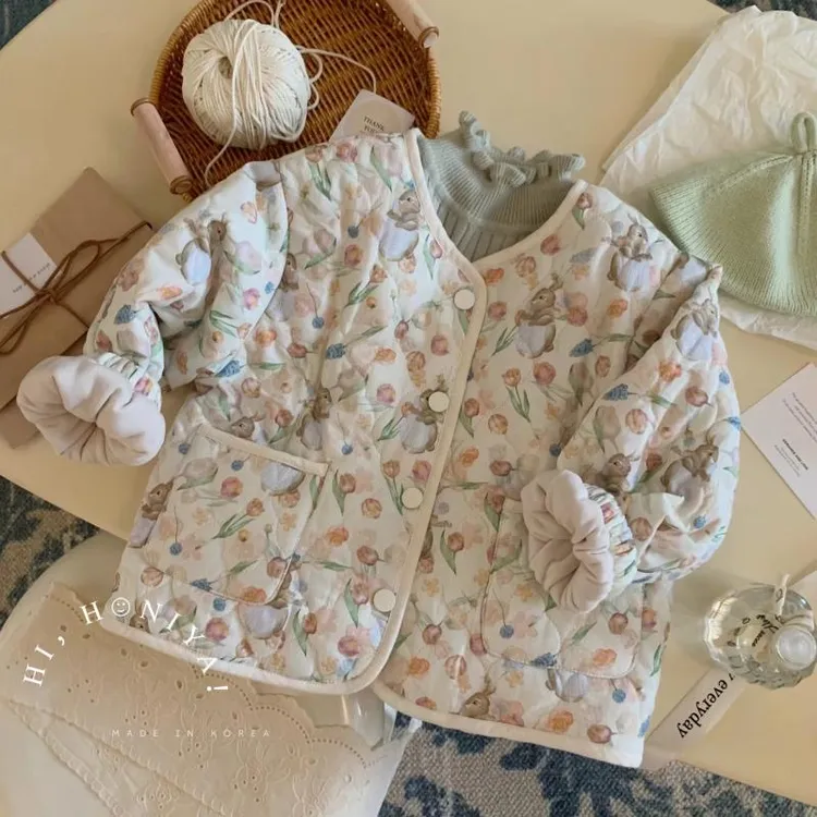 韩国童装女宝小袄秋冬卡通加厚夹棉保暖棉服女童洋气甜美加绒外套