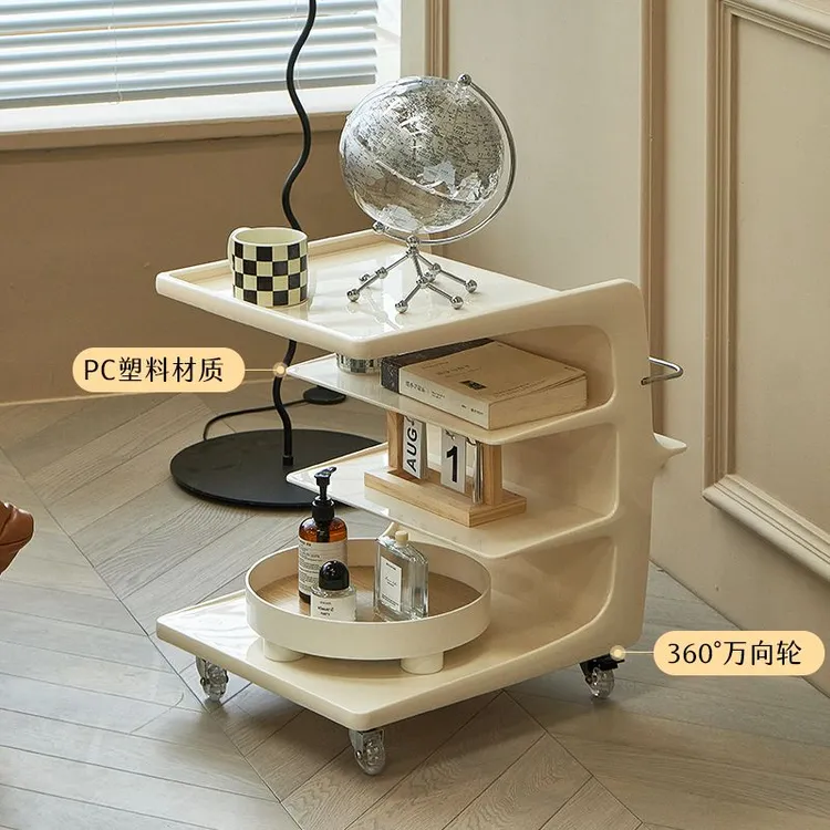 网红沙发客厅边几亚克力中古推车可移动收纳边柜ins奶油风小茶几