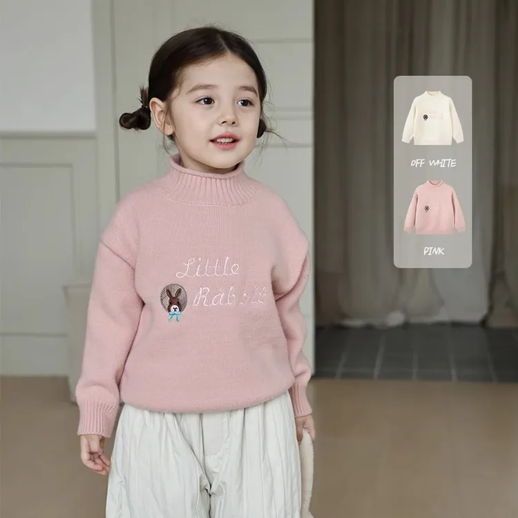 女童韩版时尚半高领毛衣2024冬装新款儿童休闲宝宝加厚针织衫上衣