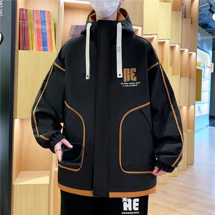 2024青少年春秋新款休闲男外套上衣男士学生夹克连帽宽松潮流帅气