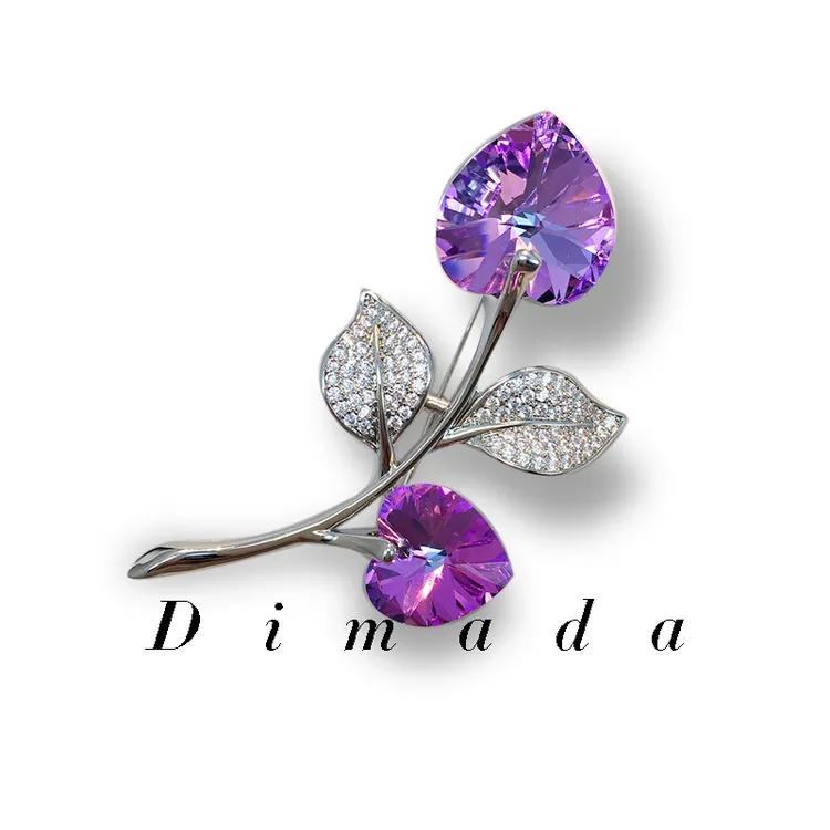合金胸针 d1081叶子紫色胸针高档女水晶胸花礼服别针通勤大衣配饰