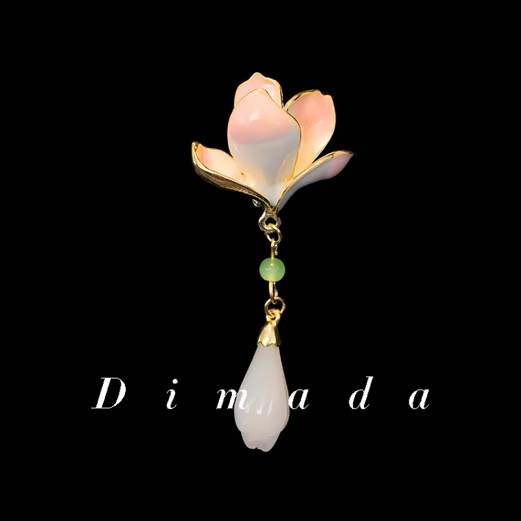 合金胸针 d1114粉玉兰花胸针高档女胸花别针汉服百搭配饰旗袍压襟