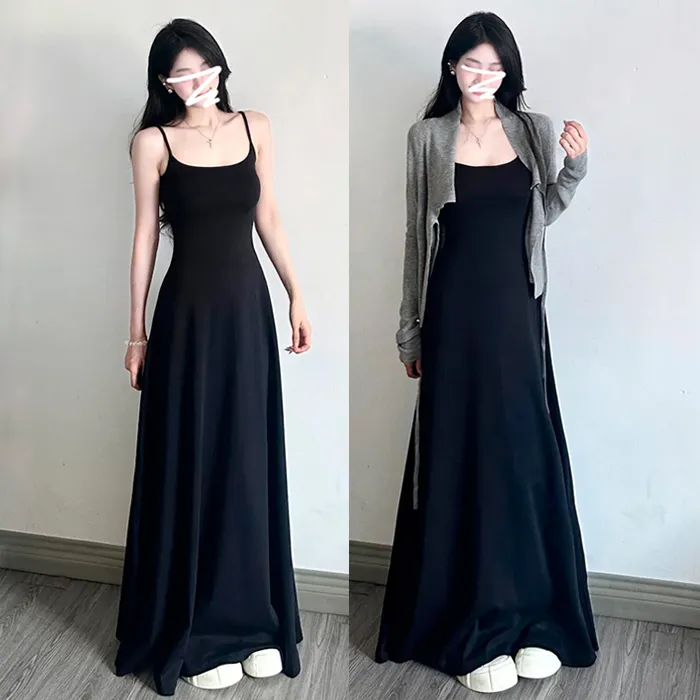 打底背心长裙小个子拖地裙修身包臀a字大裙摆吊带长裙连衣裙